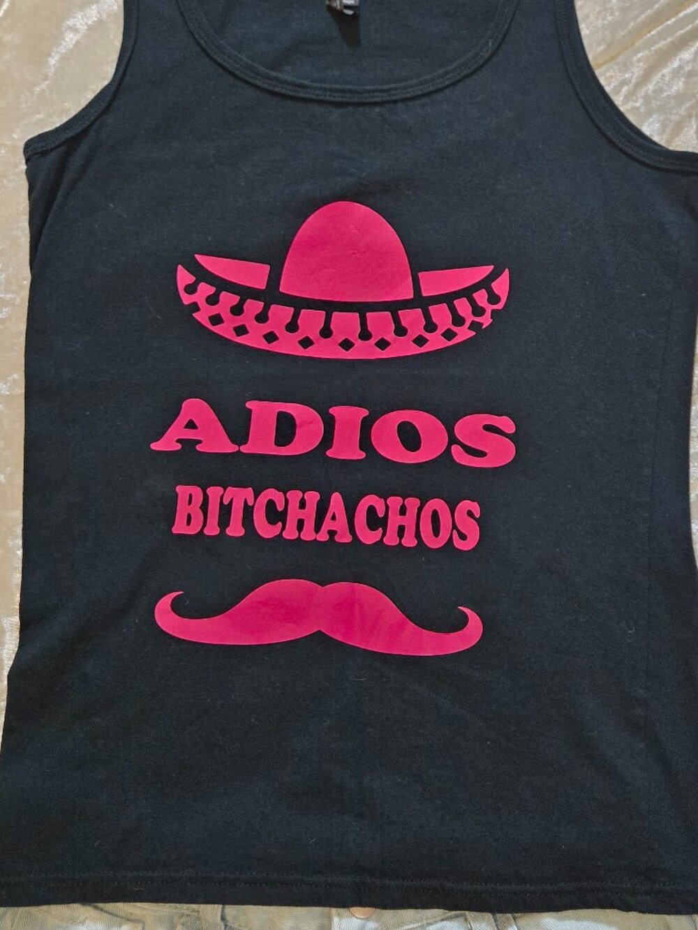 Anvil Adios Bitchachos Shirt Black/Pink Sombrero Mustache Lightweight Small
